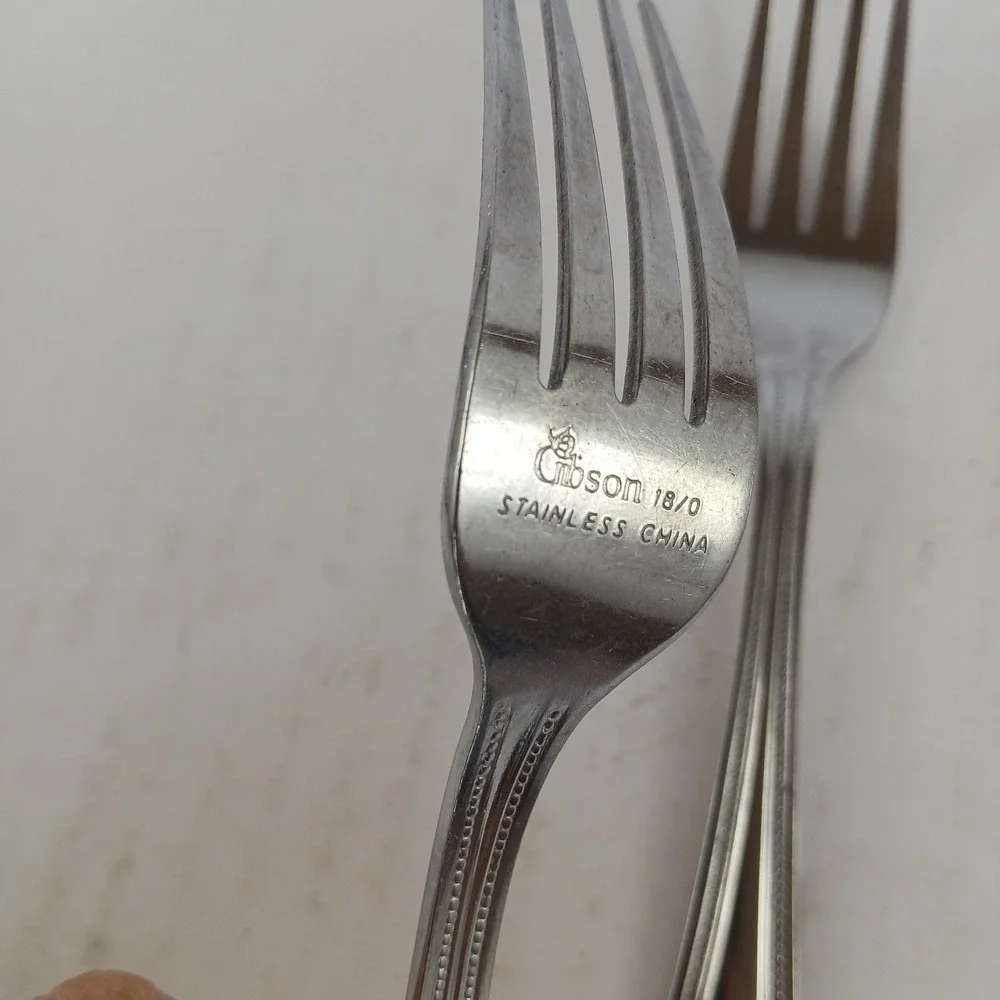 2-Gibson 18/0 Stainless Flatware BEADED Dinner Forks 6 3/8
